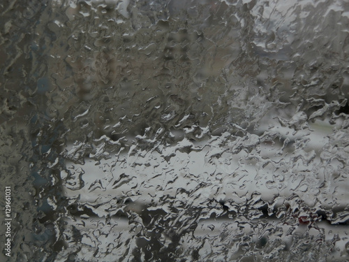 Window covered with freezing rain