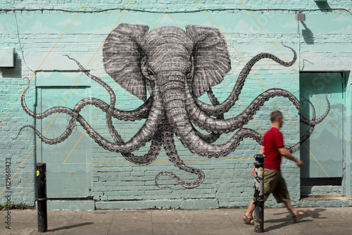 Octophant mural by Alexis Diaz, near Brick Lane, Shoreditch, London photo