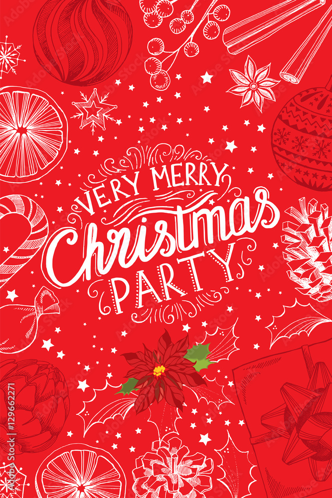 Naklejka premium Christmas party invitation, food menu restaurant.