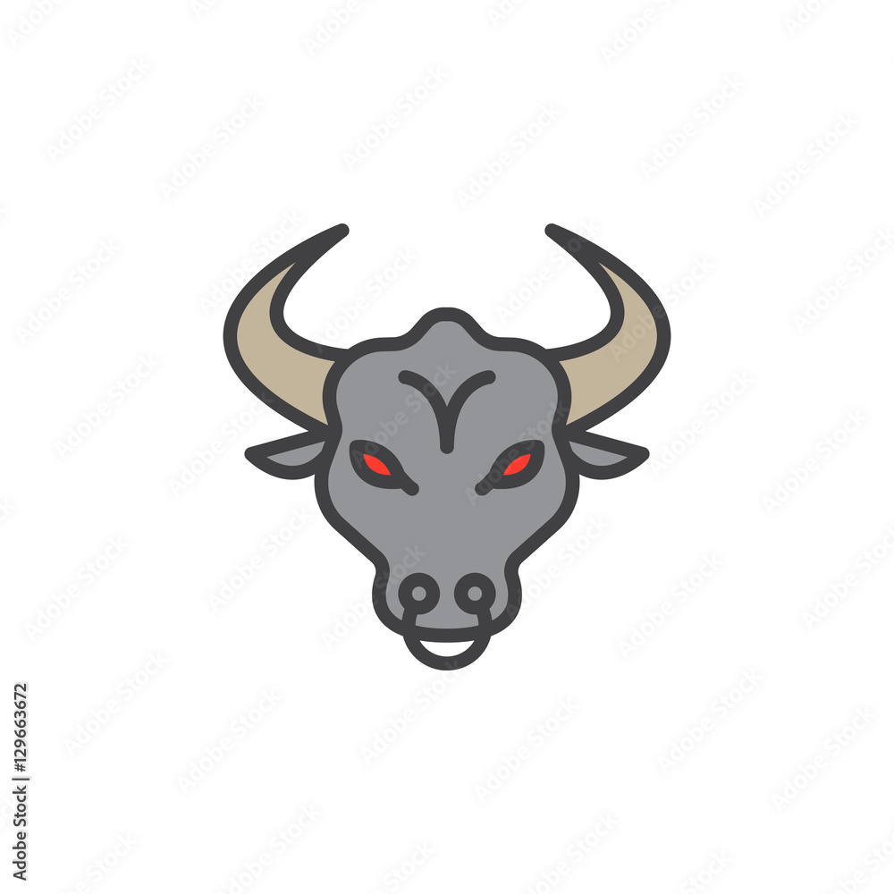 Bull head line icon, filled outline vector sign, linear colorful pictogram isolated on white. Symbol, logo illustration Bull head line icon, filled outline vector sign, linear colorful pictogram isolated on white. Symbol, logo illustration