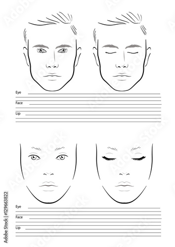 Face chart Makeup Artist Blank. Template. Vector illustration.