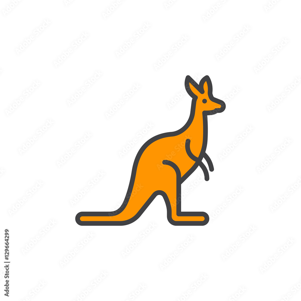 Kangaroo Sign Vector Kangaroo line icon, filled outline vector sign, linear colorful ...