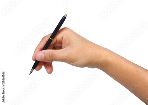 The Hand with pen on the white background. isolated Hand with pen write