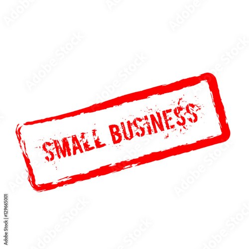 Small business red rubber stamp isolated on white background. Grunge rectangular seal with text, ink texture and splatter and blots, vector illustration.