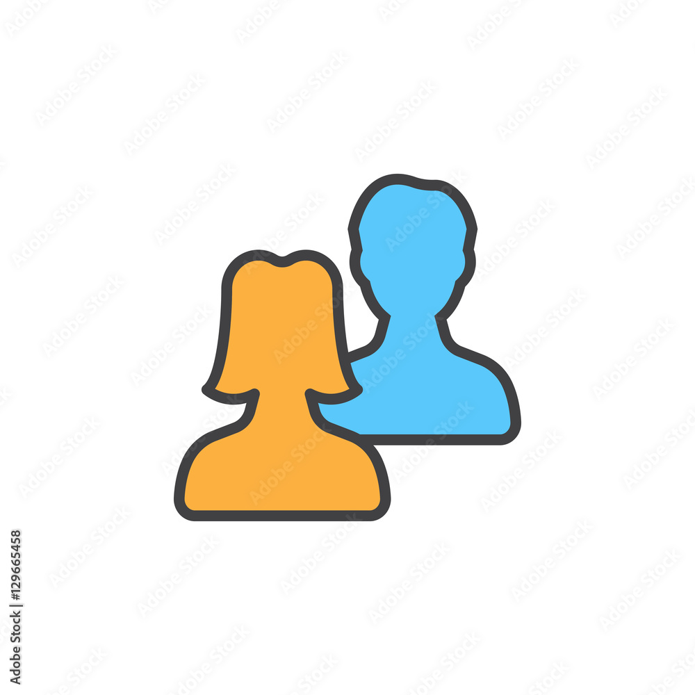 Users, friends line icon, filled outline vector sign, linear colorful pictogram isolated on white. Symbol, logo illustration Users, friends line icon, filled outline vector sign, linear colorful pictogram isolated on white. Symbol, logo illustration