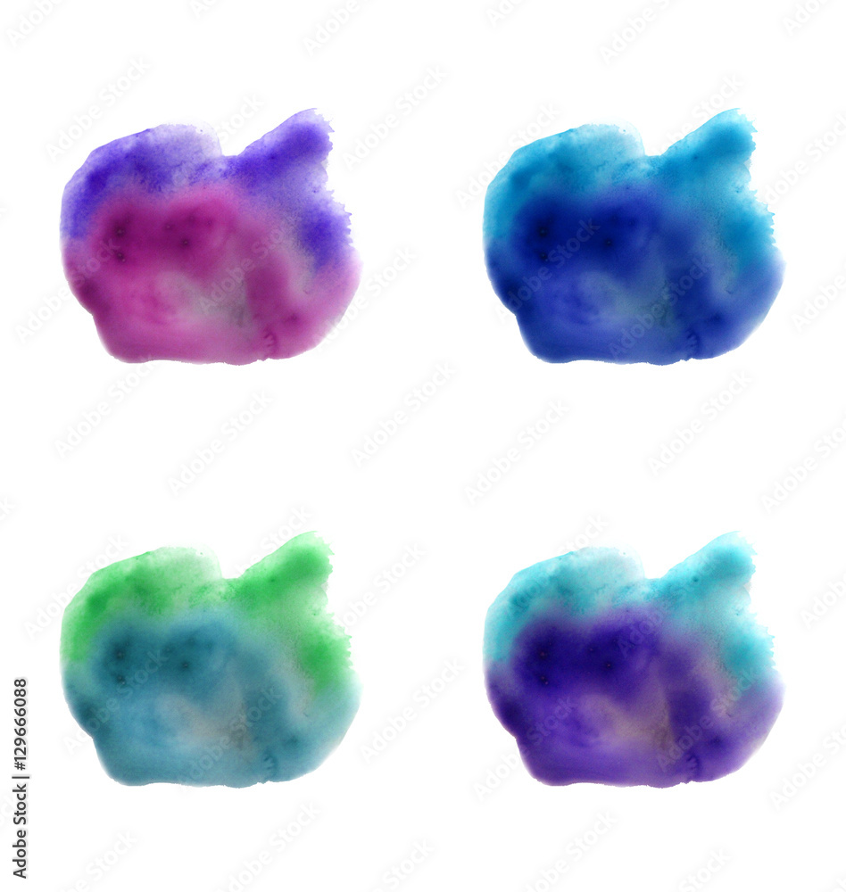 Set of watercolor elements, isolated on white. Bright watercolor spots.