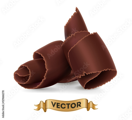 Chocolate shavings on white background