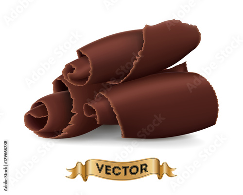 Chocolate shavings on white background