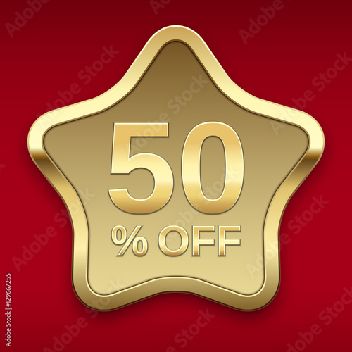 50% off golden badge, vector 
