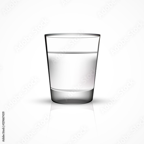 Vector shot glass with water or vodka, isolated on white