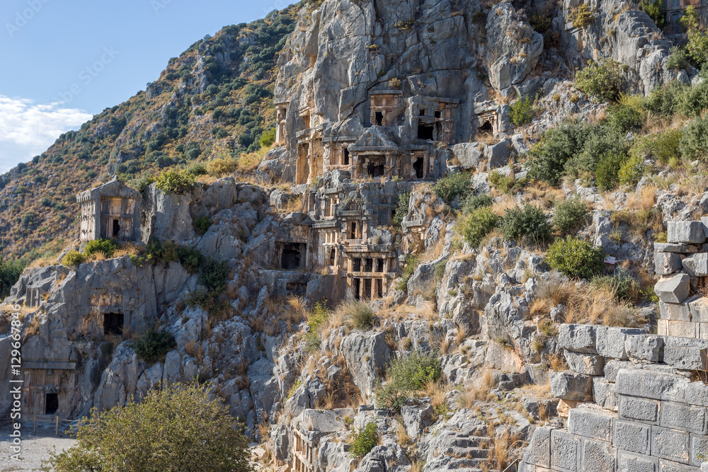 Ancient rock-cut tombs in Myra, Demre, Turkey
