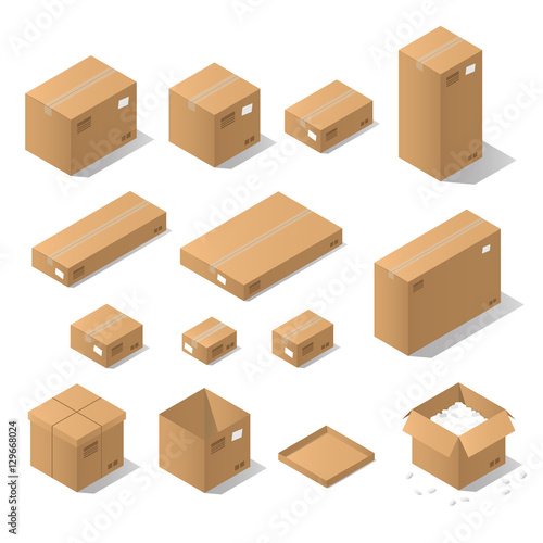 Isometric cardboard boxes