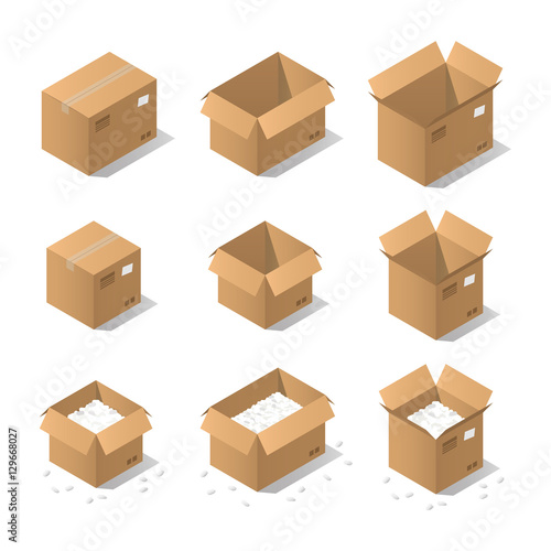 Isometric cardboard boxes