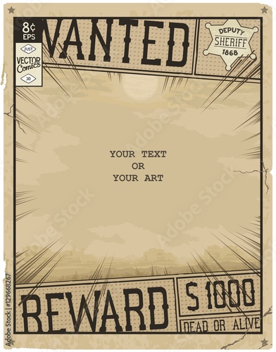 Vector template. Retro poster in style of times the Wild West. Comic book page with speed lines