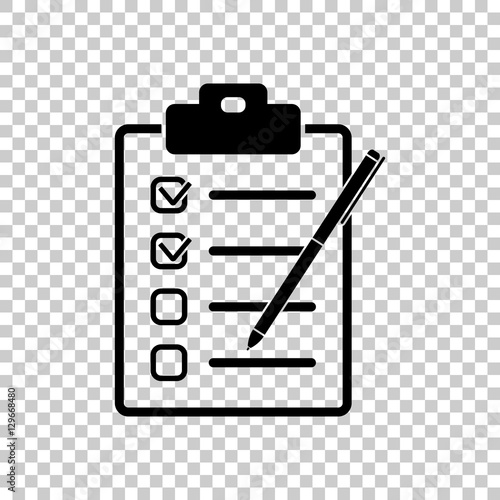 Checklist with pen icon. Black icon on transparent background.