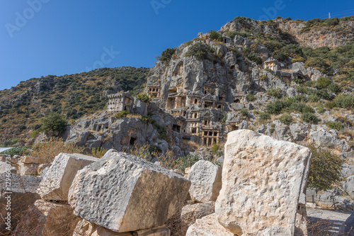 Ancient rock-cut tombs in Myra, Demre, Turkey 