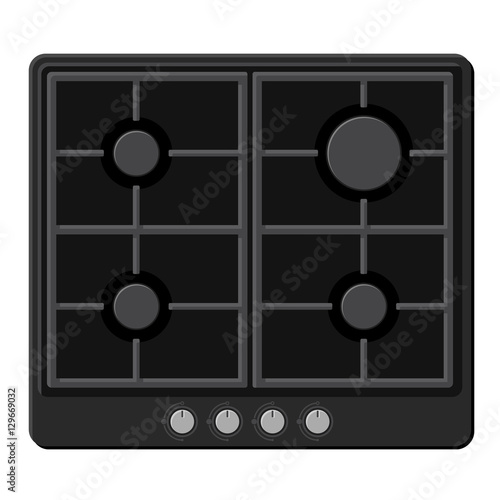 Surface of Black Gas Hob Stove. Vector