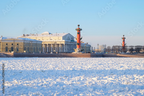 Spit of Vasilievsky Island in winter in Saint Petersburg . Russia. 