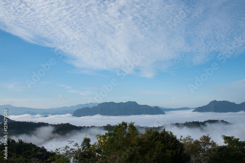 Beautiful sea of mist cover on mountains.