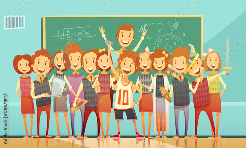 Traditional School Education Retro Cartoon Poster 