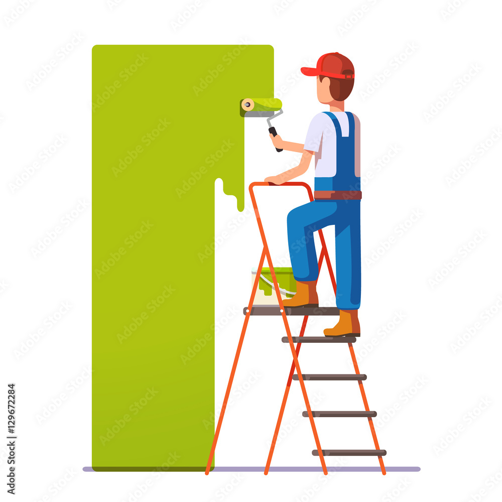 Craftsman painting white wall with roller
