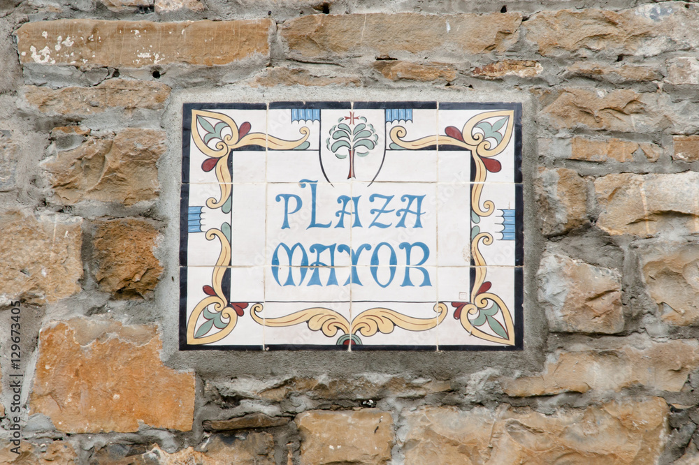 Fototapeta premium Main Square Tile Sign - Ainsa - Spain