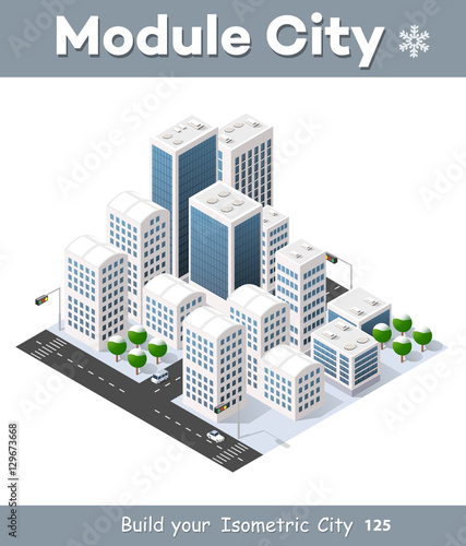 3d cityscape city street public block house from above highway intersection transportation street. Isometric winter landscape of skyscraper view of building office and residential area of construction