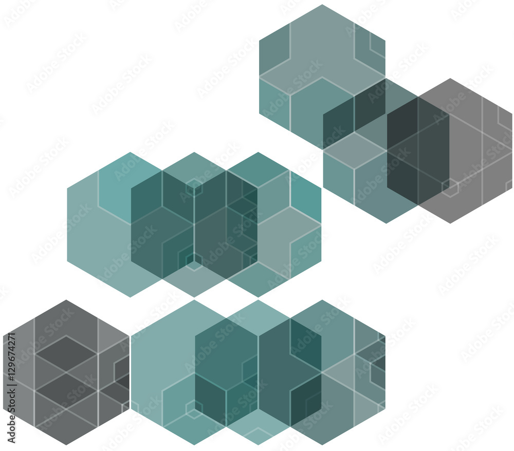 White abstract background with gray and blue hexagons White abstract background with gray and blue hexagons
