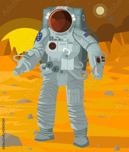 astronaut in a spacesuit walking on mars surfac