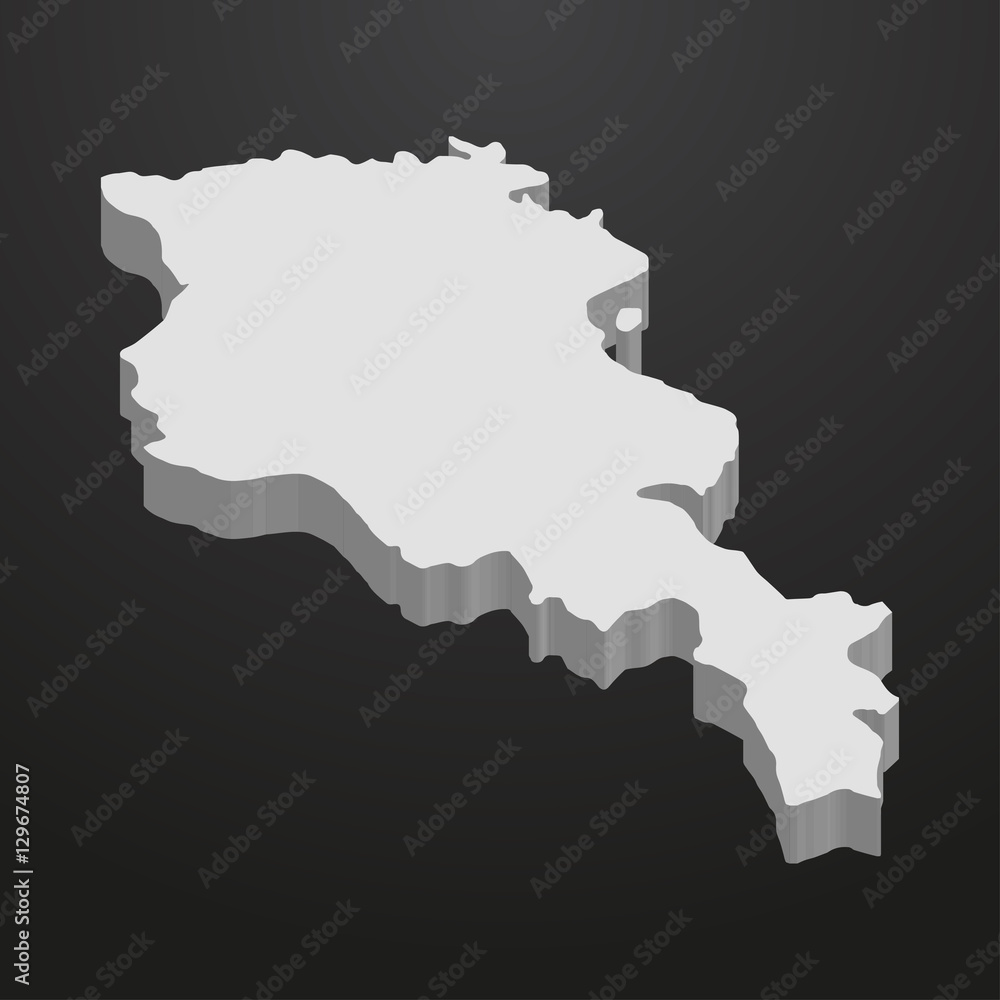 Armenia map in gray on a black background 3d