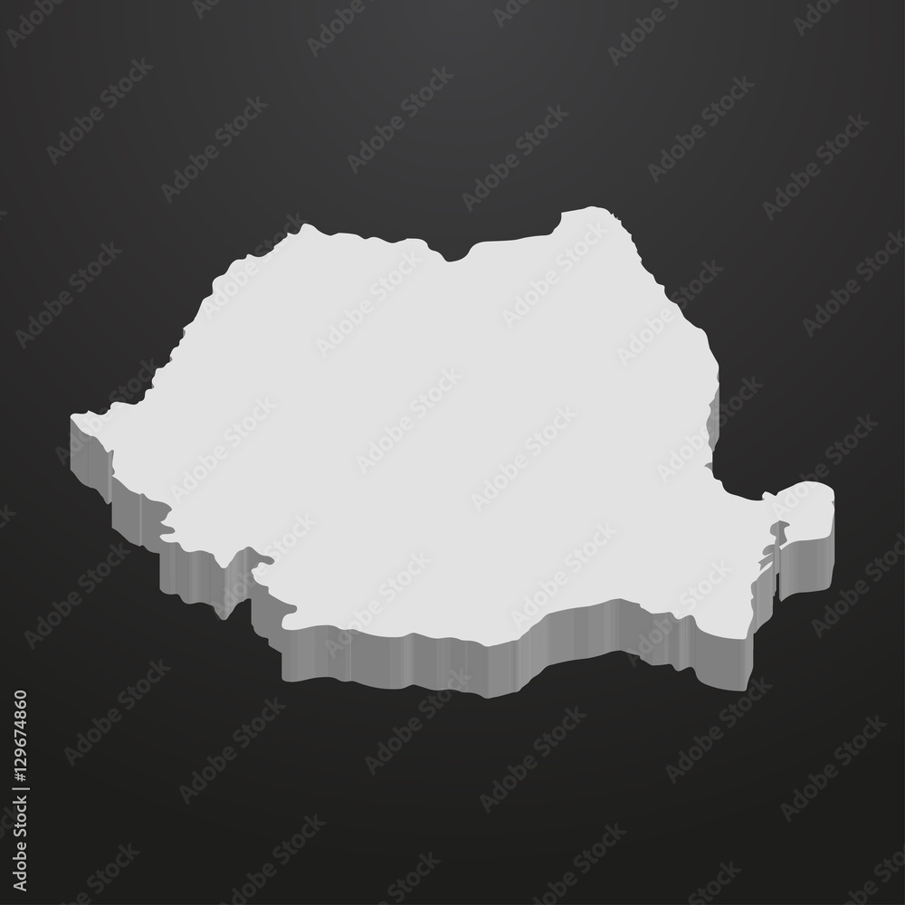Romania map in gray on a black background 3d