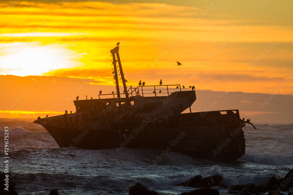 Fototapeta premium Das Wrack der Meisho Maru No.38 am südlichsten Punkt Afrikas