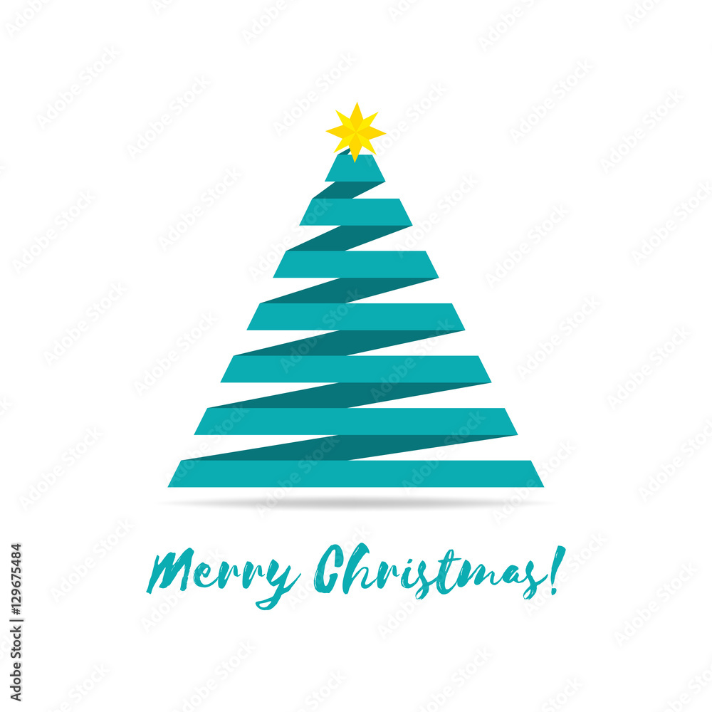 Vector illustration of stylized ribbon Christmas tree with yellow star.
