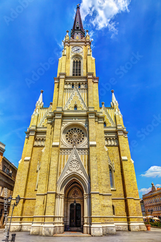 Obraz na płótnie The Name of Mary Church and blue sky, Novi Sad, Srbija, HDR Image. w salonie