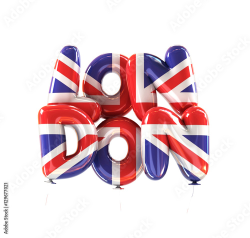 London Symbol made of Balloons with the Colors of Flag of United Kingdom. 3d rendering isolated on White Background