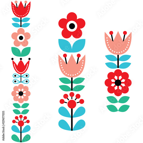 Finnish inspired long folk art pattern - Nordic, Scandinavian style