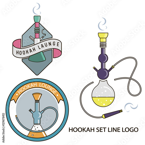 Set logos in line art style for hookah.Logo Design.