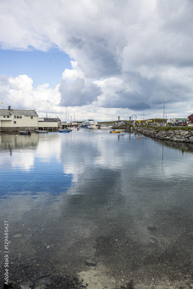 View on the harbour of Traena Island, Norway