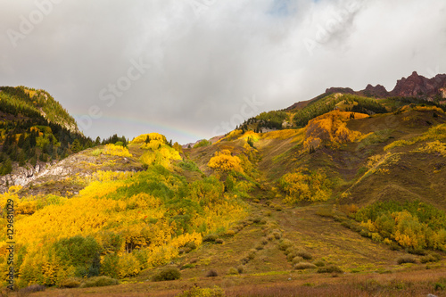 Rainbow over Colorado Mountain landscape in fall