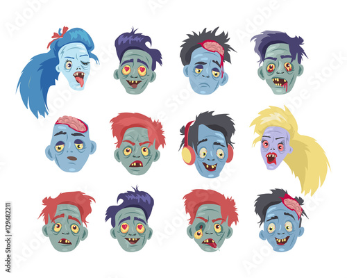 Zombies Heads Flat Vector Illustration Collection