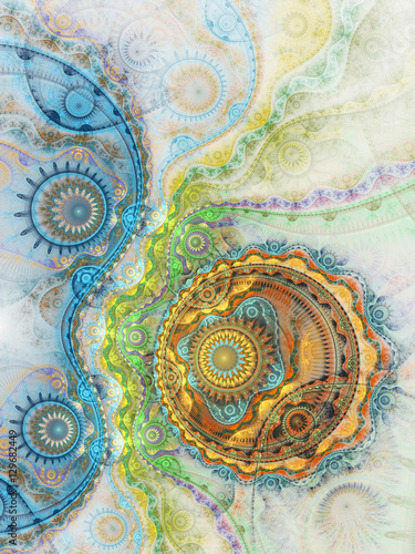 Colorful fractal clockwork, digital artwork for creative graphic design
