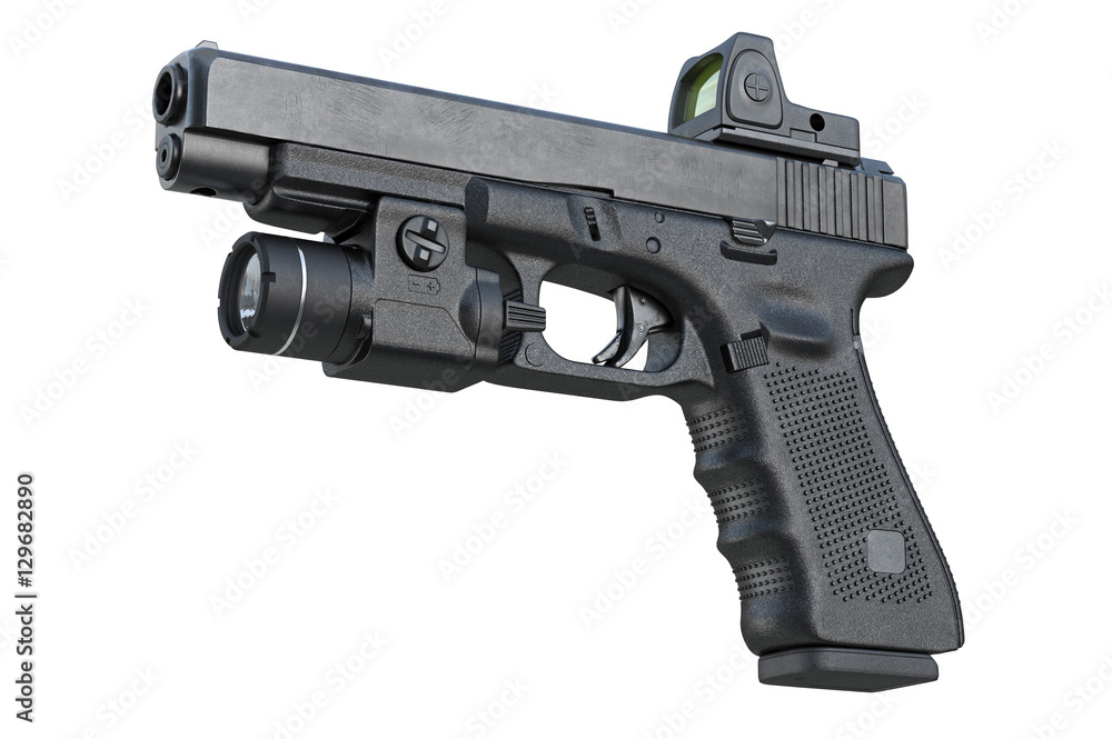 Gun weapon black security equipment. 3D rendering