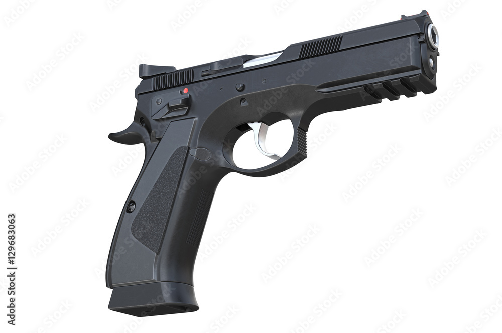 Gun weapon black security equipment. 3D rendering