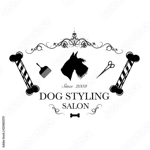 Logo for dog hair salon, styling and grooming shop, pet store for dogs. Vector illustration