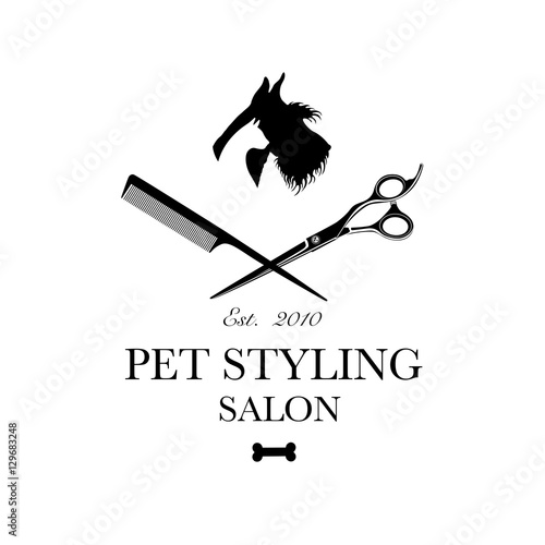 Logo for pet hair salon, styling and grooming shop, pet store for dogs and cats. Vector illustration