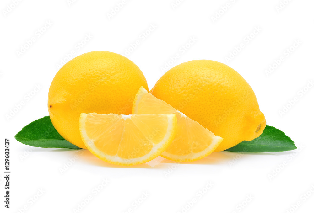 Lemons with leaves on white background. Lemons with leaves on white background.