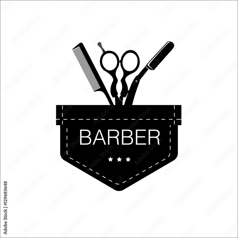 Vecteur Stock Logo for barbershop, hair salon with barber scissors, razor  and comb. Vector Illustration | Adobe Stock