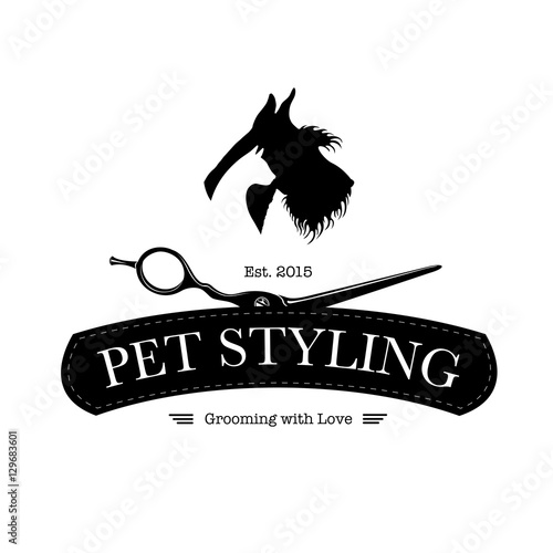 Logo for pet hair salon, styling and grooming shop, pet store for dogs and cats. Vector illustration