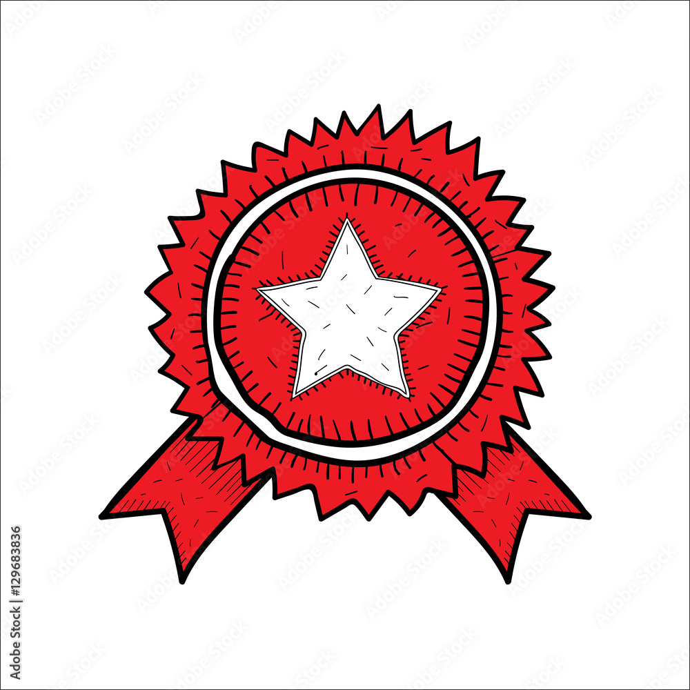 Vector red badge icon hand drawn style isolated on white background. Award symbol for site design, logo, app Vector red badge icon hand drawn style isolated on white background. Award symbol for site design, logo, app