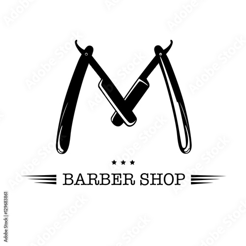 Logo for barbershop, hair salon with barber razor blades. Vector Illustration